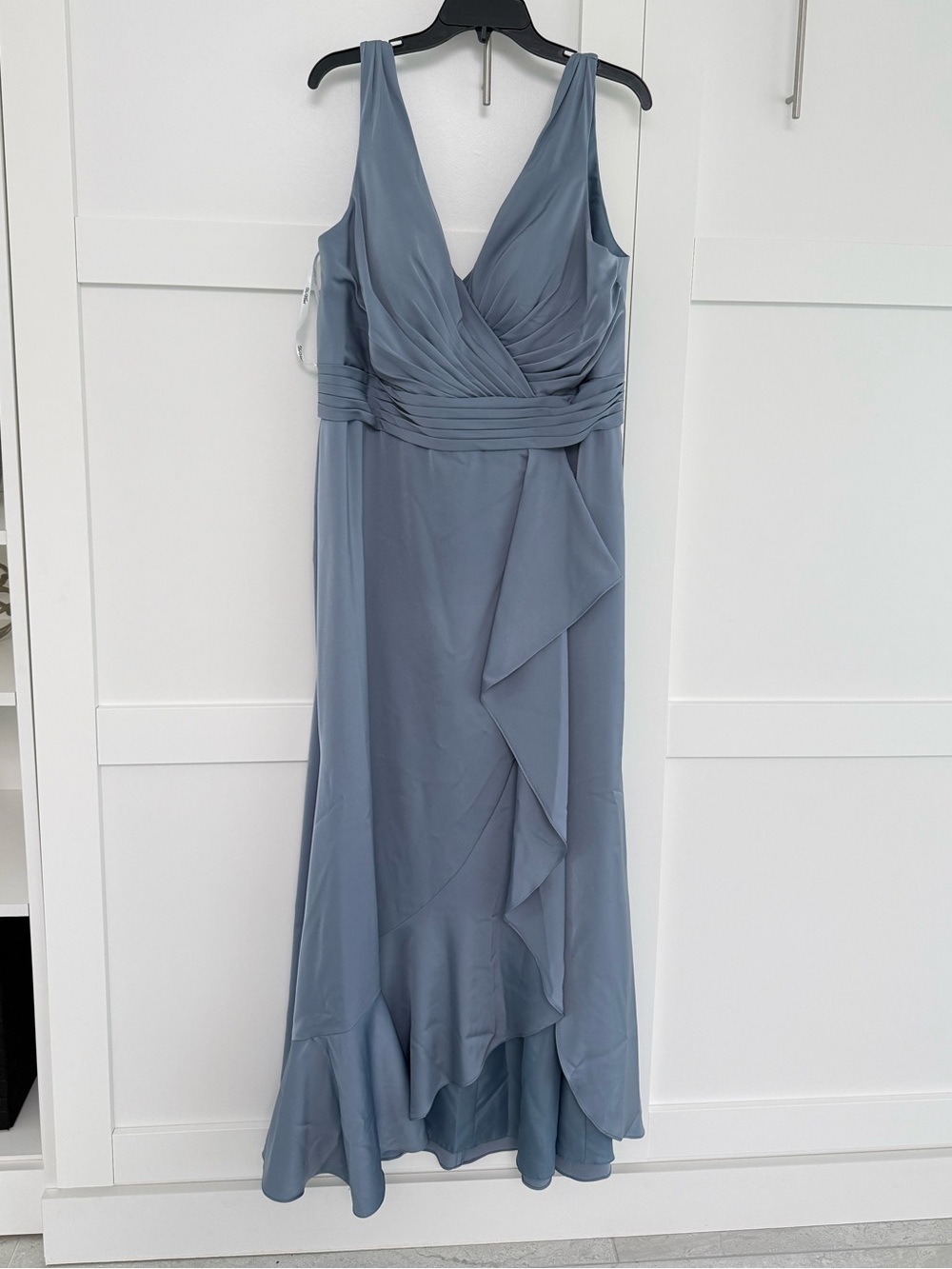 Sleeveless V-Neck Ruffle Evening Dress - Dusty Blue